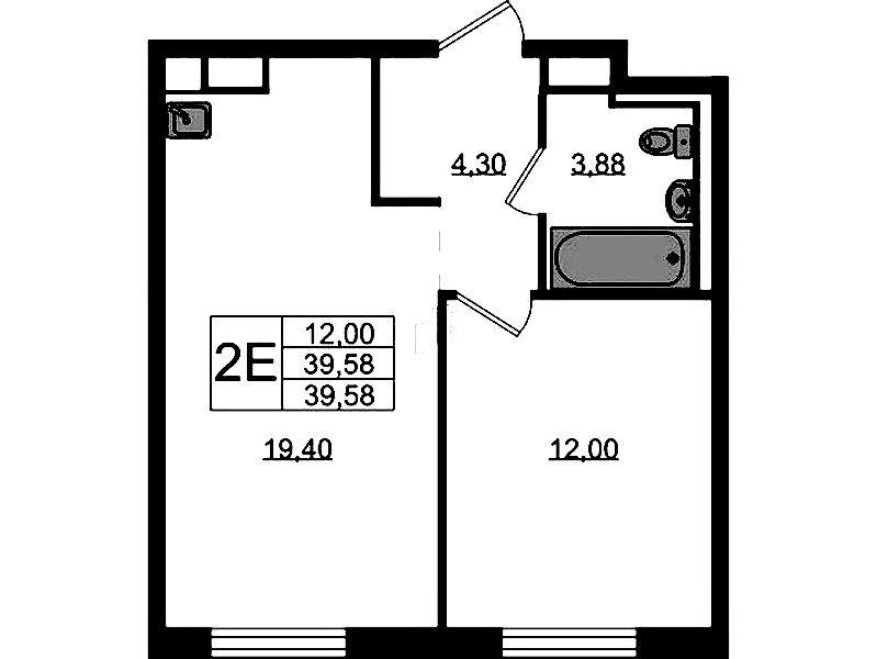 1-комнатная квартира 39.58 м², 2/12 эт., ЖК «Новые Лаврики»